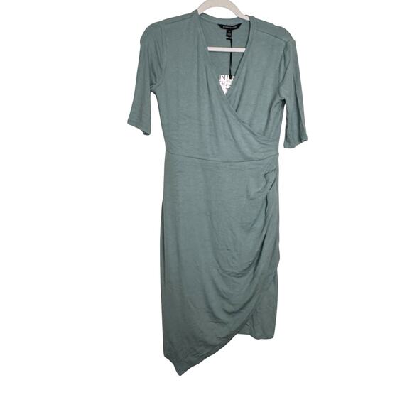 41 Hawthorn Blaise Dress Size Medium NWT Sage Green Ribbed Knit Faux Wrap - Picture 2 of 9